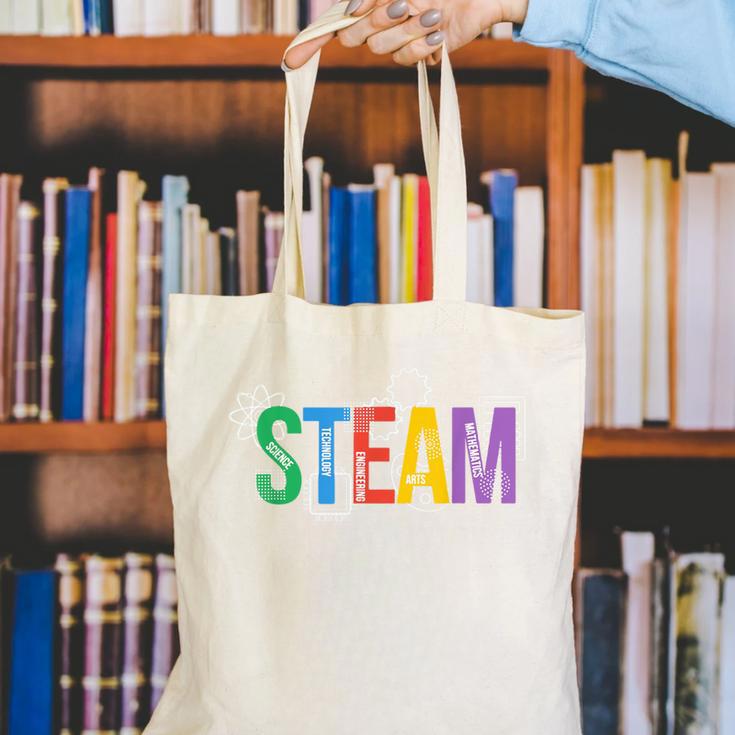 Colorful Steam Letters For Steam Program Teacher And Student Canvas Tote Bag, funny gift