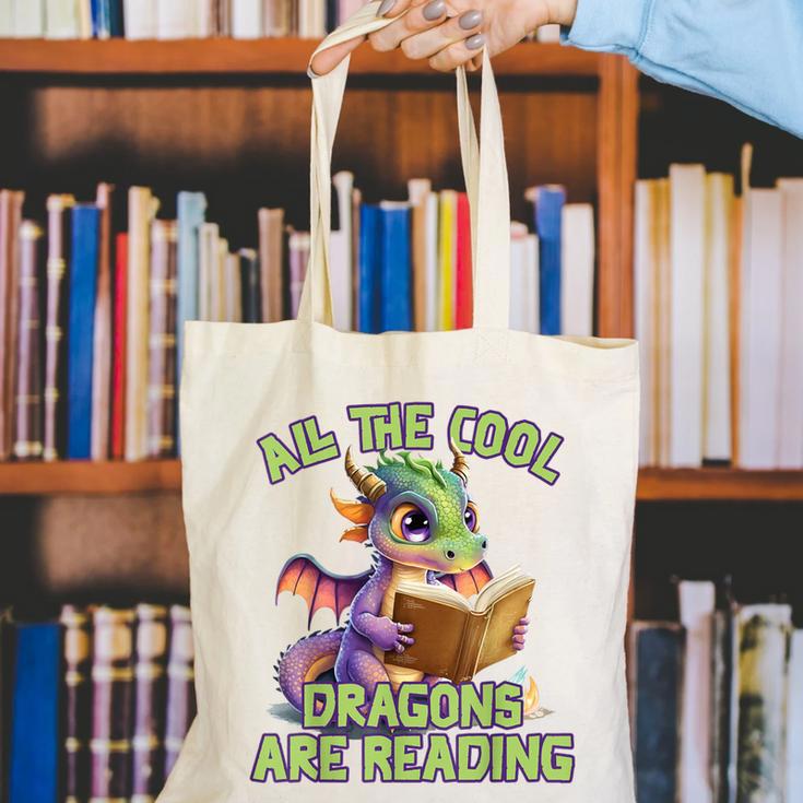 All The Cool Dragons Are Reading Dragon Teacher Canvas Tote Bag, funny gift