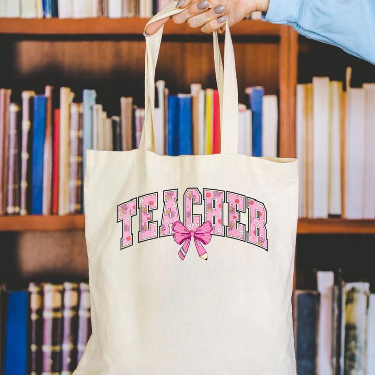 Coquette Bow Back To School First Day Teacher Canvas Tote Bag, funny gift
