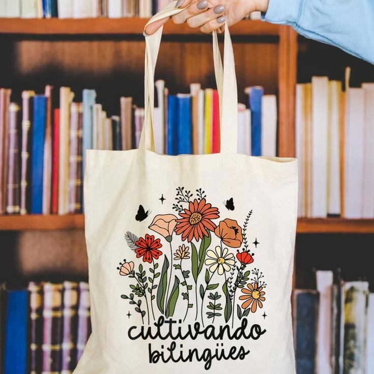 Cultivando Bilingues Dual Language Crew Bilingual Teacher Men Women Girls Kids Canvas Tote Bag, funny gift