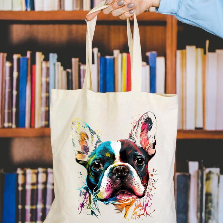 Cute Boston Terrier Puppy Dog Art Lover Unique Painting For Men Women Kids Canvas Tote Bag, funny gift