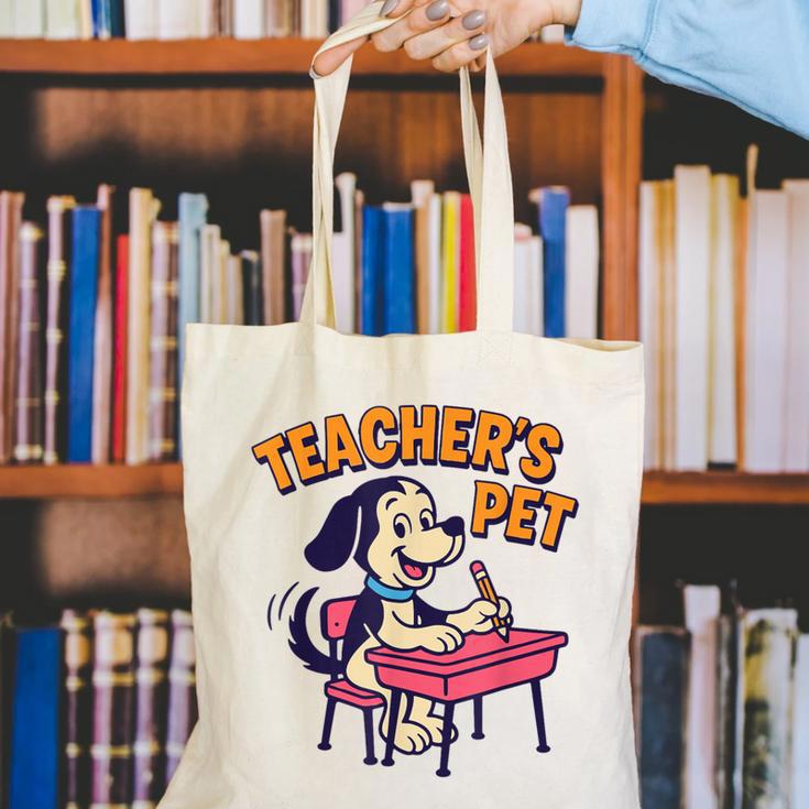 Cute Elementary School Student Dog Teacher's Pet Canvas Tote Bag, funny gift Cute Elementary School Student Dog Teacher's Pet Canvas Tote Bag, funny gift