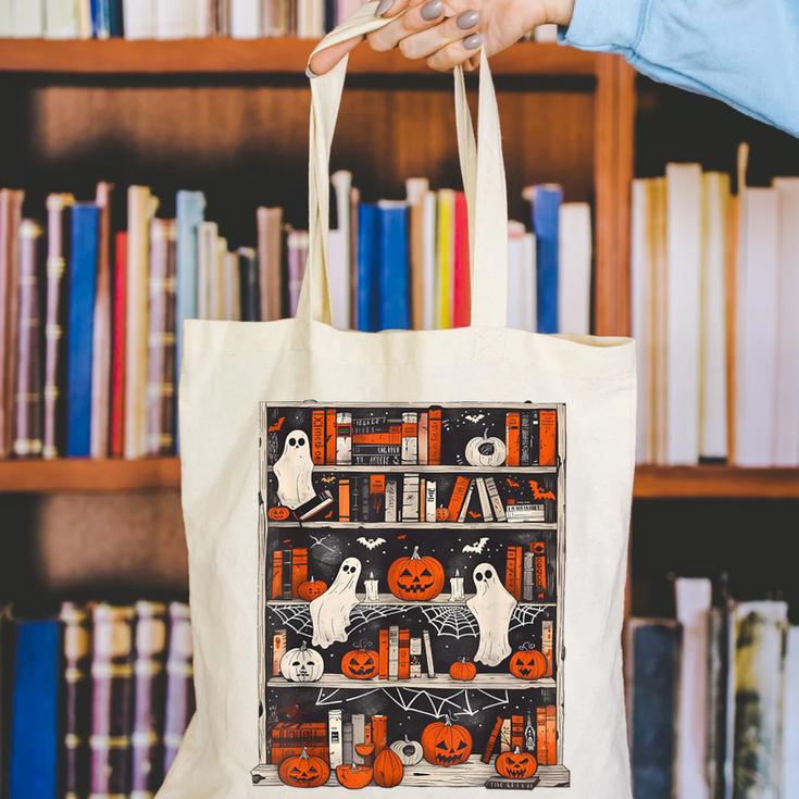 Cute Ghost Book Reading Books Lover Spooky Teacher Halloween Canvas Tote Bag, funny gift