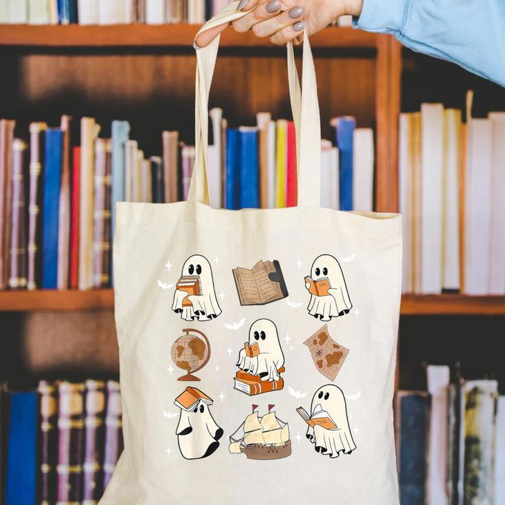 Cute Ghosts Reading Book Bookworm Halloween History Teacher Canvas Tote Bag, History Teacher Tote Bags, funny gift Cute Ghosts Reading Book Bookworm Halloween History Teacher Canvas Tote Bag, History Teacher Tote Bags, funny gift