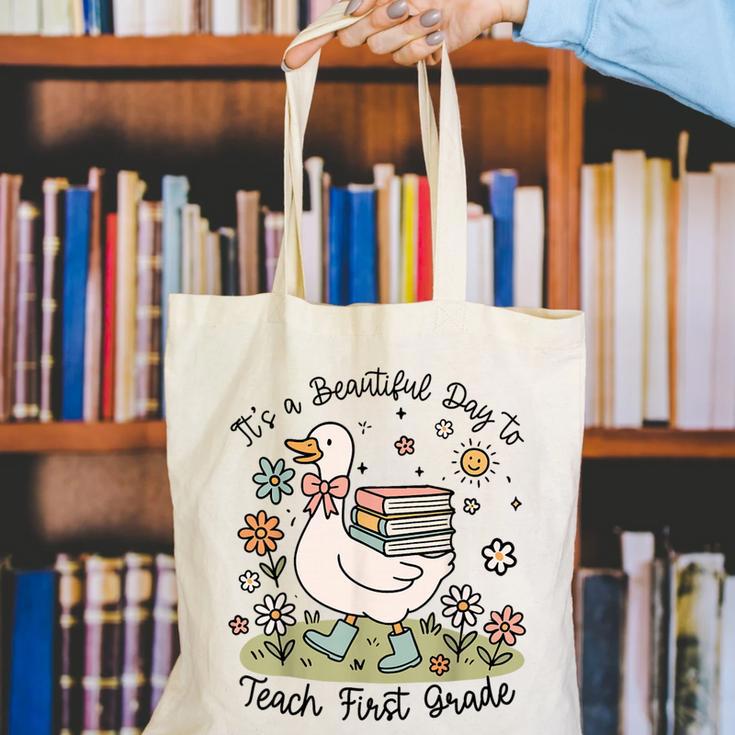 Cute Goose It's A Beautiful Day To Teach 1st Grade Teacher Canvas Tote Bag, funny gift Cute Goose It's A Beautiful Day To Teach 1st Grade Teacher Canvas Tote Bag, funny gift