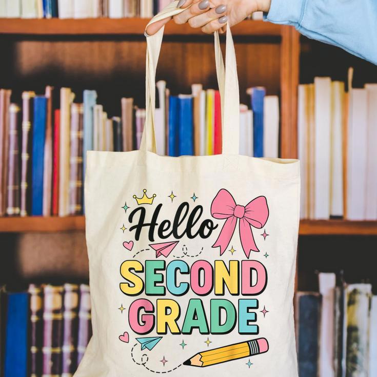 Cute Hello Second Grade Back To School Coquette Teacher Girl Canvas Tote Bag, funny gift