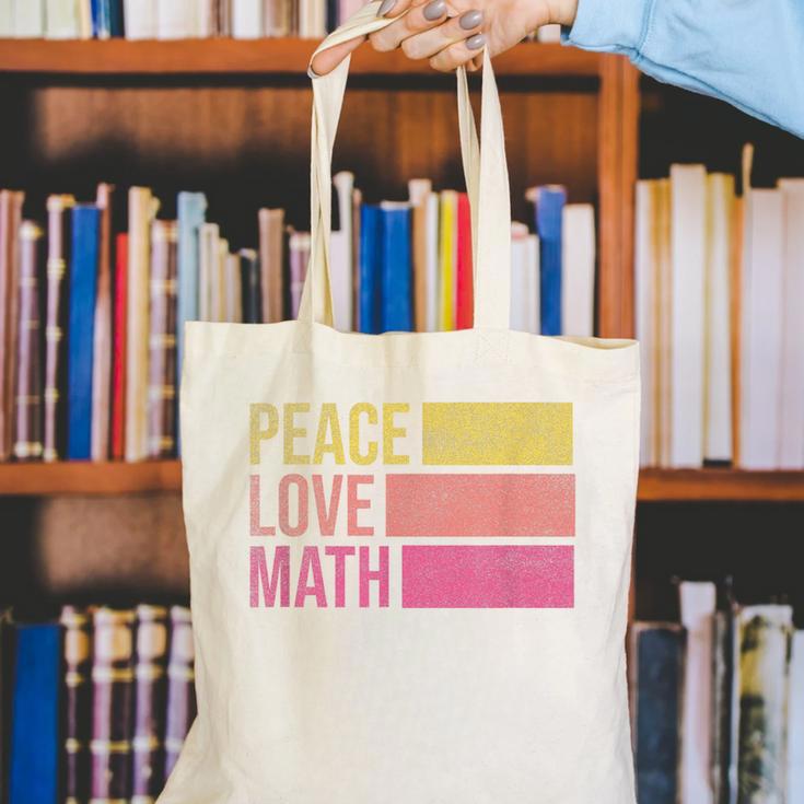 Cute Math Teacher Peace Love Math Canvas Tote Bag, funny gift