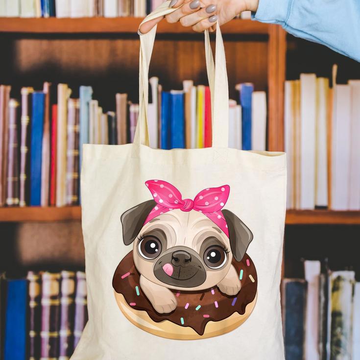 Cute Pug Shirt Donut Girls Dog Canvas Tote Bag, funny gift
