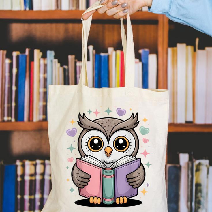 Cute Reading Owl Book Lover Teacher Librarian Bookworm Canvas Tote Bag, funny gift