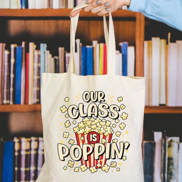 Cute Teacher Popcorn Day Canvas Tote Bag, funny gift