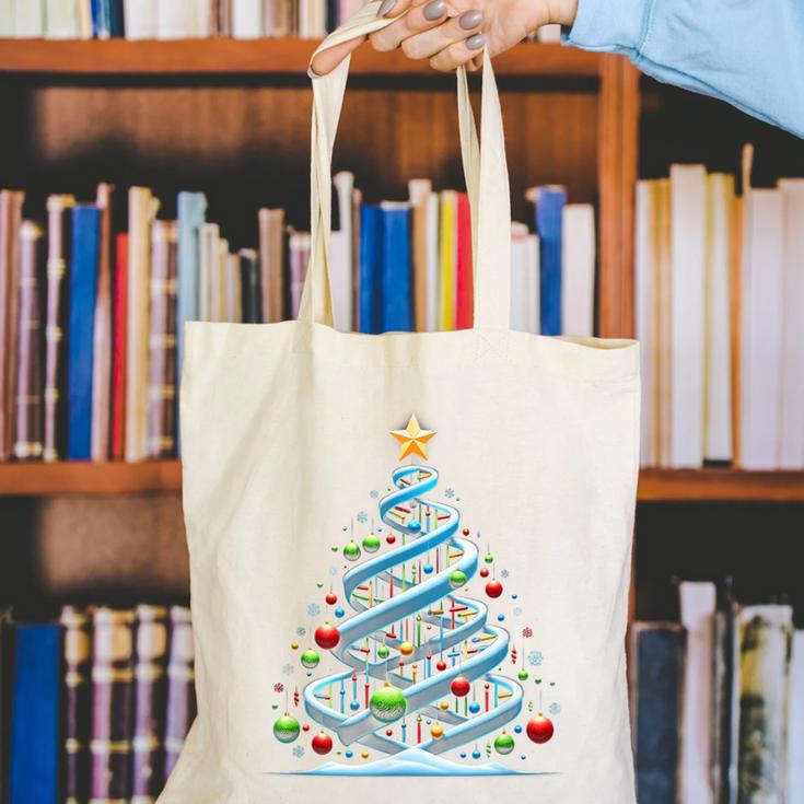 DNA Helix Christmas Tree Scientist Biology Science Teacher Canvas Tote Bag, Science Teacher Tote Bags, funny gift