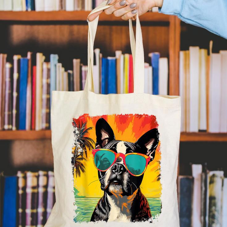 Dog Boston Terrier Hawaiian Canvas Tote Bag, funny gift