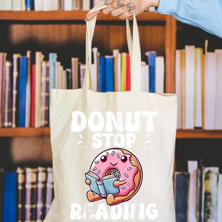 Donut Stop Reading Kawaii Teacher Preschool Kindergarten Canvas Tote Bag, funny gift