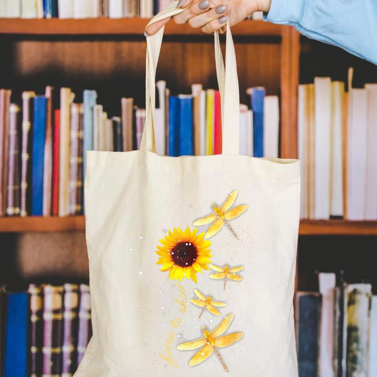 Dragonfly Sunflower Teacher Growth Mindset Choose To Shine Canvas Tote Bag, funny gift Dragonfly Sunflower Teacher Growth Mindset Choose To Shine Canvas Tote Bag, funny gift