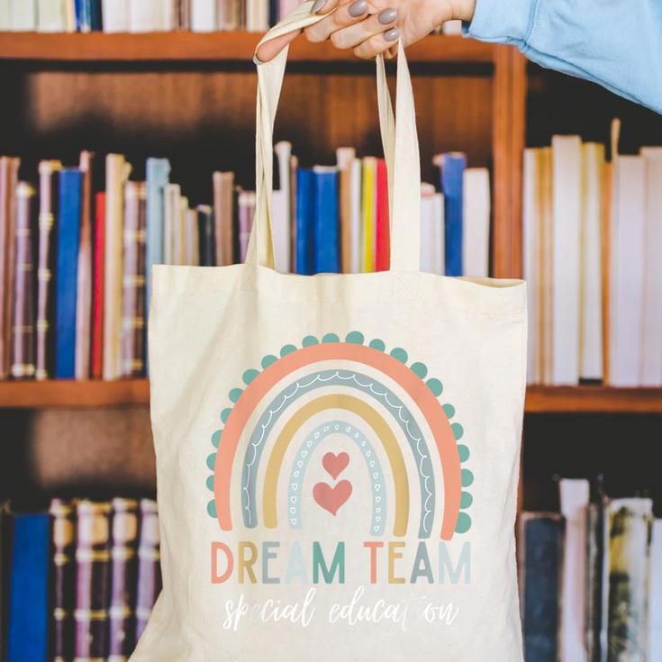 Dream Team Special Education Teacher ED SPED Squad Rainbow Canvas Tote Bag, funny gift Dream Team Special Education Teacher ED SPED Squad Rainbow Canvas Tote Bag, funny gift