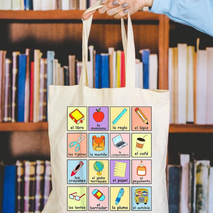 Dual Language Crew Bilingual Spanish Teacher Back To School For Men Women Canvas Tote Bag, funny gift