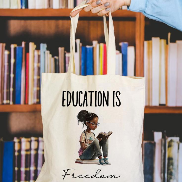 Education Is Freedom Teacher Books Black History Month Canvas Tote Bag, History Teacher Tote Bags, funny gift