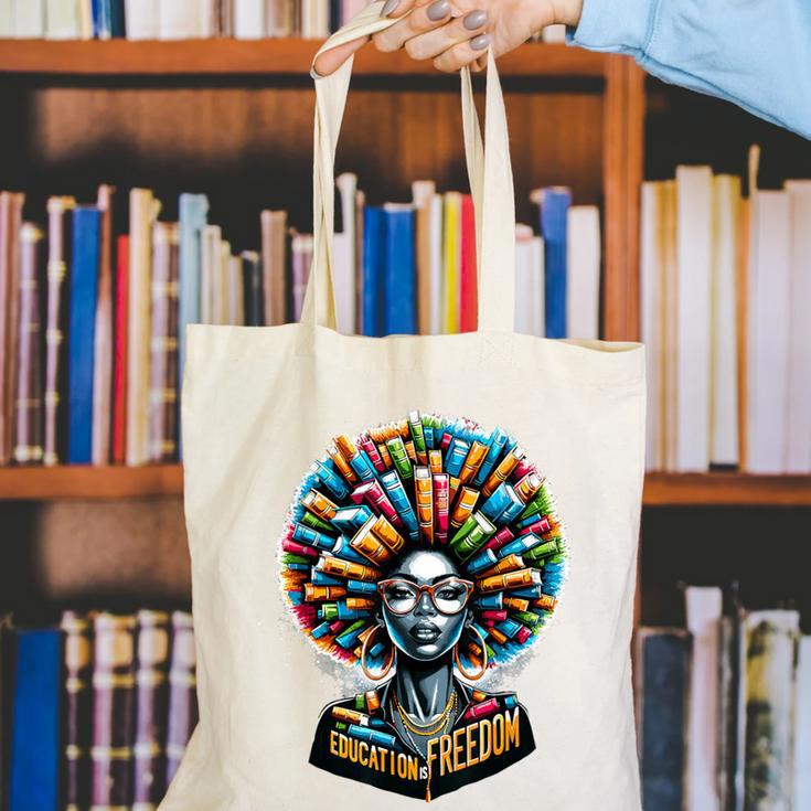 Education Is Freedom History Month Teacher Books Afro Canvas Tote Bag, History Teacher Tote Bags, funny gift