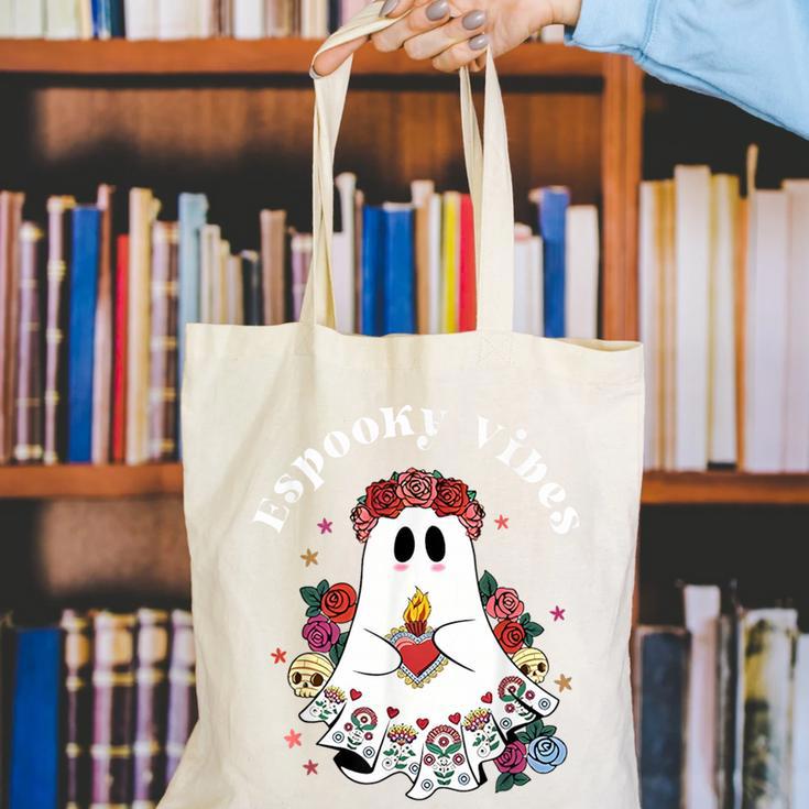 Espooky Vibes Maestra Halloween Spanish Mexican Teacher Canvas Tote Bag, funny gift