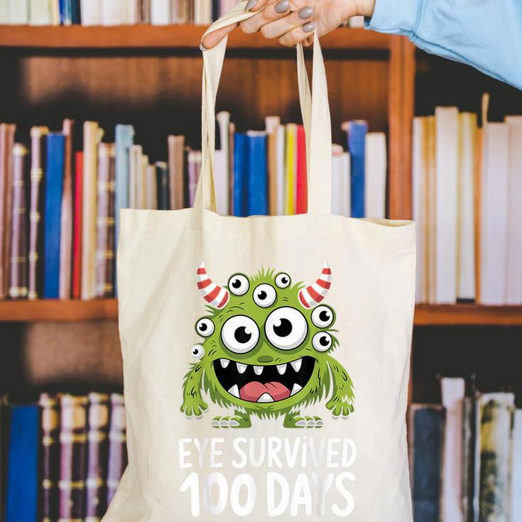 Eye Survived 100 Days Of School Monster Lover Teacher Kids Canvas Tote Bag, funny gift