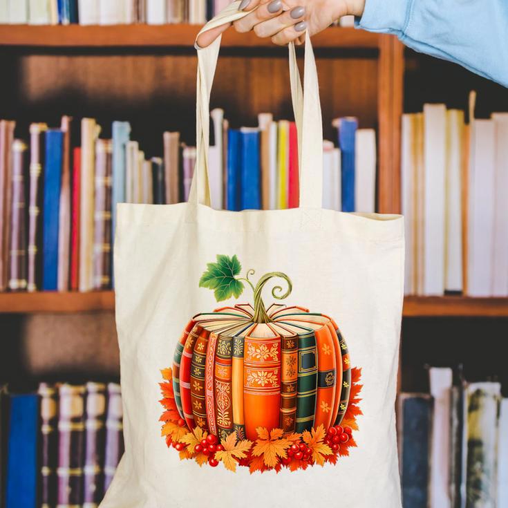 Fall Book Autumn Reading Teacher Halloween Pumpkin Season Canvas Tote Bag, funny gift Fall Book Autumn Reading Teacher Halloween Pumpkin Season Canvas Tote Bag, funny gift