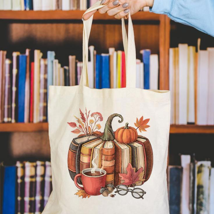 Fall Book Pumpkin Retro Reading Halloween Teacher Canvas Tote Bag, funny gift Fall Book Pumpkin Retro Reading Halloween Teacher Canvas Tote Bag, funny gift