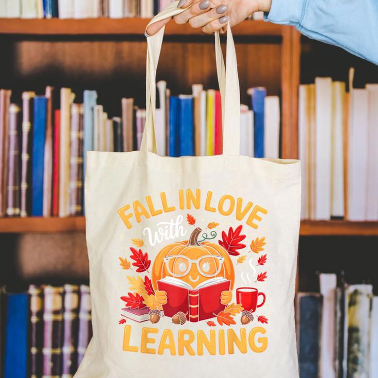 Fall In Love With Learning Pumpkin Thanksgiving Teacher Fall Canvas Tote Bag, funny gift Fall In Love With Learning Pumpkin Thanksgiving Teacher Fall Canvas Tote Bag, funny gift