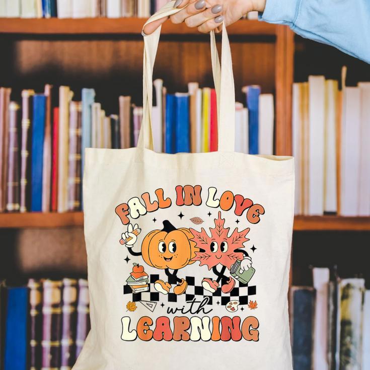 Fall In Love With Learning Teacher Retro Thanksgiving Canvas Tote Bag, funny gift Fall In Love With Learning Teacher Retro Thanksgiving Canvas Tote Bag, funny gift