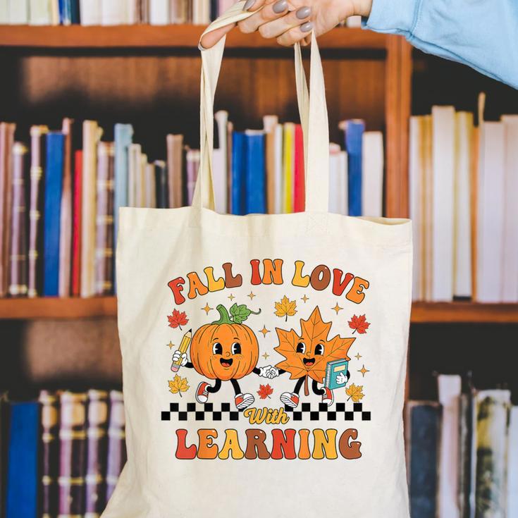 Fall In Love With Learning Teacher Student Autumn Pumpkin Canvas Tote Bag, funny gift Fall In Love With Learning Teacher Student Autumn Pumpkin Canvas Tote Bag, funny gift