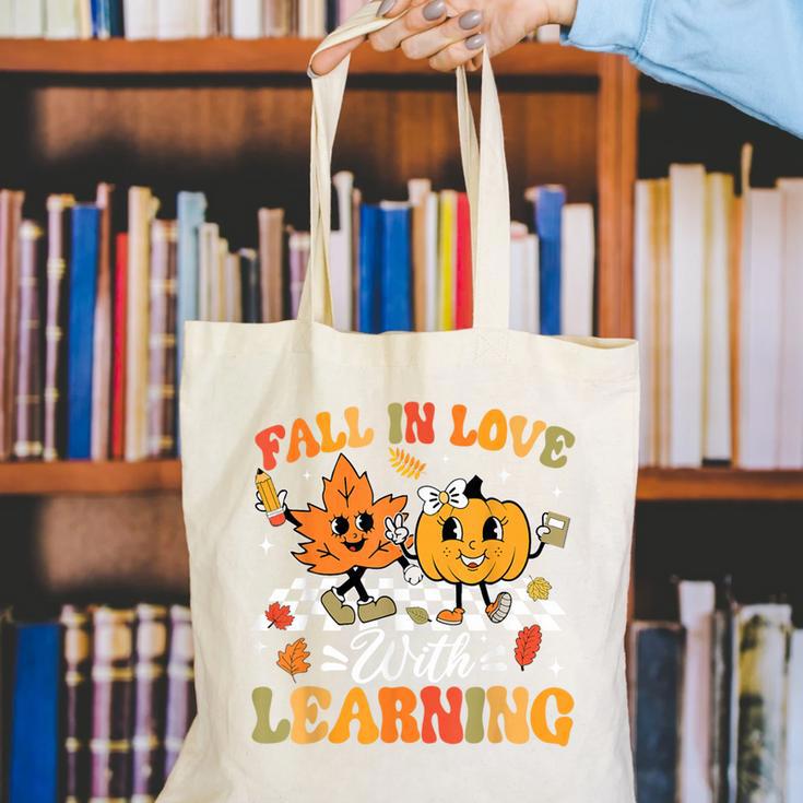 Fall In Love With Learning Fall Teacher Thanksgiving Retro Canvas Tote Bag, funny gift Fall In Love With Learning Fall Teacher Thanksgiving Retro Canvas Tote Bag, funny gift