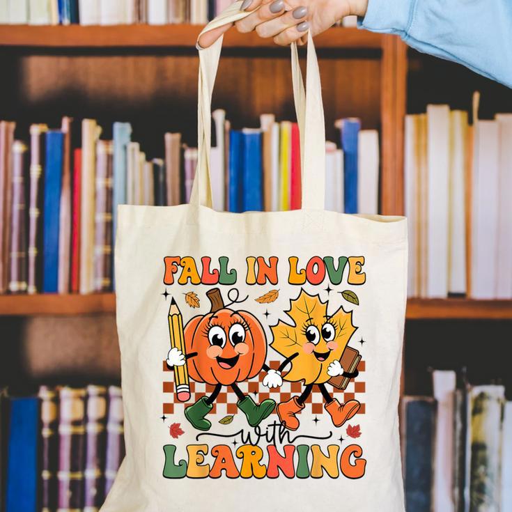 Fall In Love With Learning Thanksgiving Teacher Student Canvas Tote Bag, funny gift Fall In Love With Learning Thanksgiving Teacher Student Canvas Tote Bag, funny gift