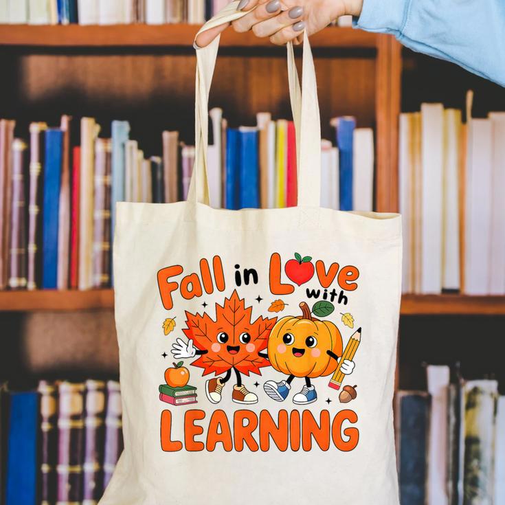 Fall In Love With Learning Thanksgiving Teacher Student Kids Canvas Tote Bag, funny gift Fall In Love With Learning Thanksgiving Teacher Student Kids Canvas Tote Bag, funny gift