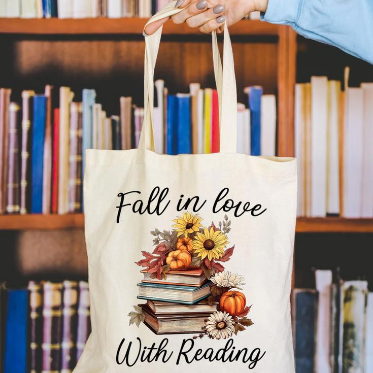 Fall In Love With Reading Book Autumn Teachers Pumpkins Canvas Tote Bag, funny gift Fall In Love With Reading Book Autumn Teachers Pumpkins Canvas Tote Bag, funny gift