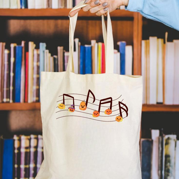 Fall Music Teacher Halloween Pumpkin Music Note Fall Teacher Canvas Tote Bag, funny gift