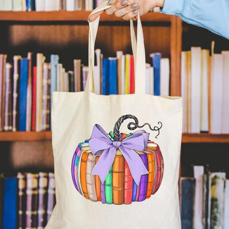 Fall Pumpkin Books Lover Halloween Teacher Teaching Staff Canvas Tote Bag, funny gift