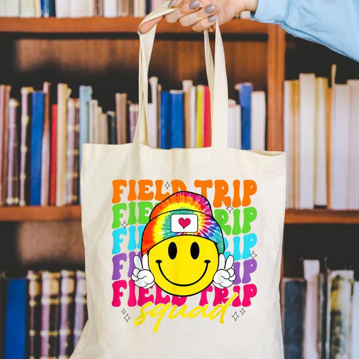 Field Trip Squad Groovy Field Day Smile Face Teacher Tie Dye Canvas Tote Bag, Groovy Teacher Tote Bags, funny gift Field Trip Squad Groovy Field Day Smile Face Teacher Tie Dye Canvas Tote Bag, Groovy Teacher Tote Bags, funny gift