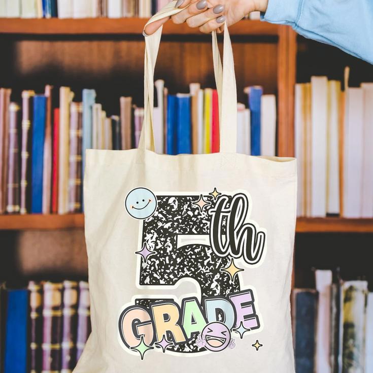 First Day Of Fifth Grade Composition Notebook Teacher Canvas Tote Bag, First Grade Teacher Tote Bags, funny gift First Day Of Fifth Grade Composition Notebook Teacher Canvas Tote Bag, First Grade Teacher Tote Bags, funny gift