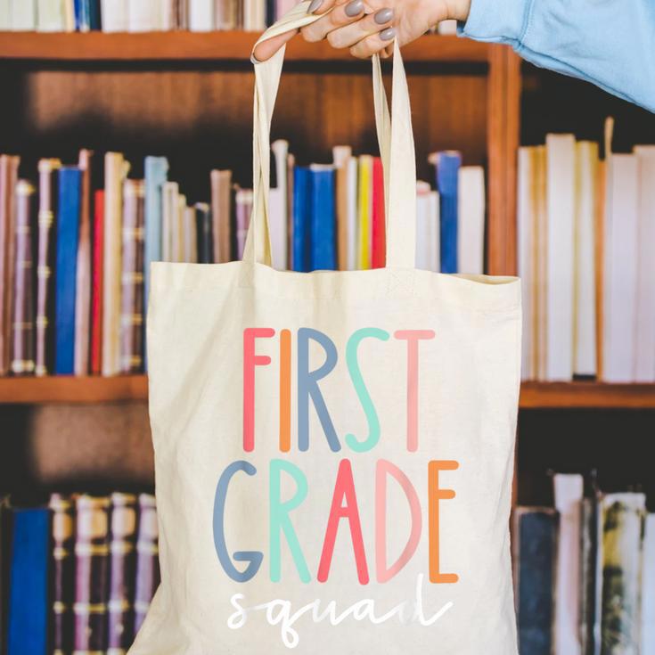 First Grade Squad 1st Grade Teacher Crew Back To School Team Canvas Tote Bag, First Grade Teacher Tote Bags, funny gift First Grade Squad 1st Grade Teacher Crew Back To School Team Canvas Tote Bag, First Grade Teacher Tote Bags, funny gift