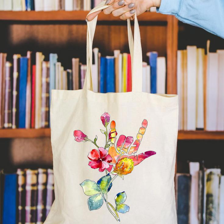 Flower American Sign Language ASL Teacher Teaching Deaf Canvas Tote Bag, funny gift Flower American Sign Language ASL Teacher Teaching Deaf Canvas Tote Bag, funny gift