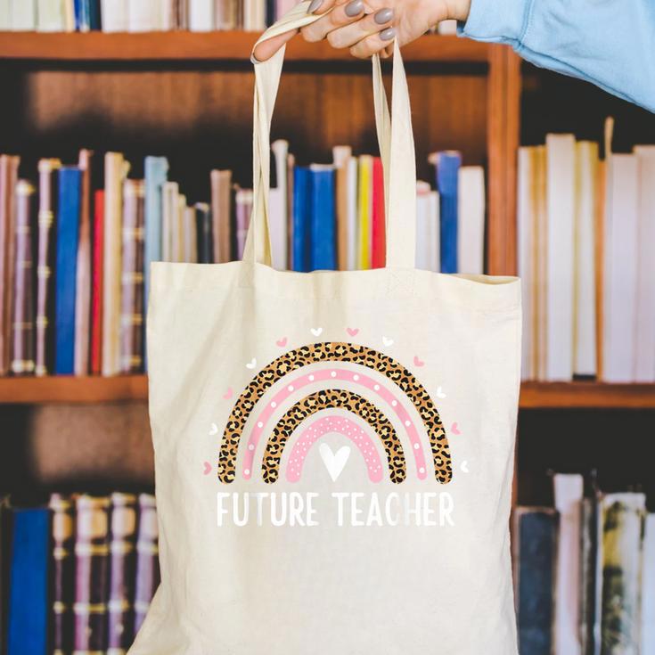 Future Teacher Kids Youth Girls Leopard Rainbow Women Canvas Tote Bag, Future Teacher Tote Bags, funny gift