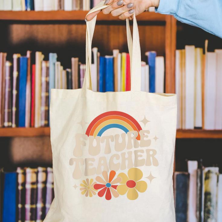 Future Teacher Kids Youth Girls Rainbow Pre-k Kindergarten Canvas Tote Bag, Future Teacher Tote Bags, funny gift