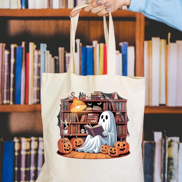 Ghost Book Reading Halloween Books Lover Teacher Canvas Tote Bag, funny gift