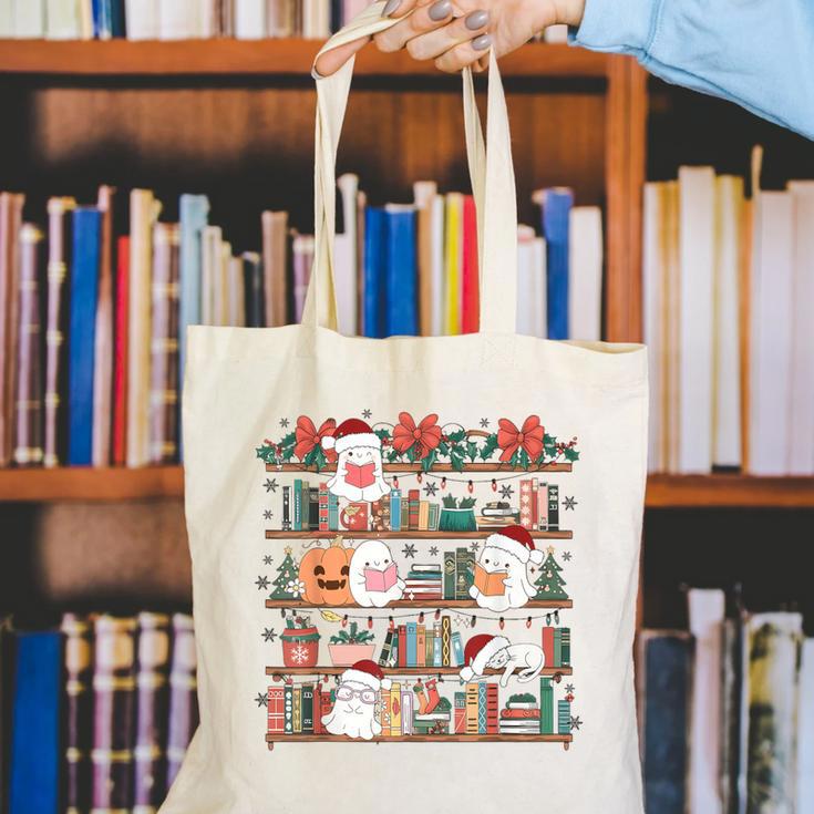 Ghost Christmas Reading Book Lover Library Christmas Teacher Canvas Tote Bag, funny gift Ghost Christmas Reading Book Lover Library Christmas Teacher Canvas Tote Bag, funny gift