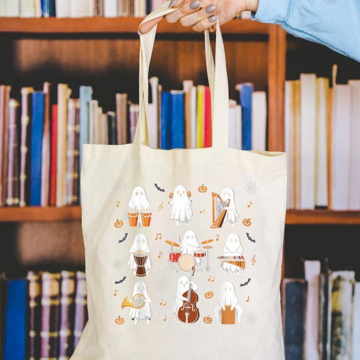 Ghost Music Teacher Halloween Musician Costume Canvas Tote Bag, funny gift