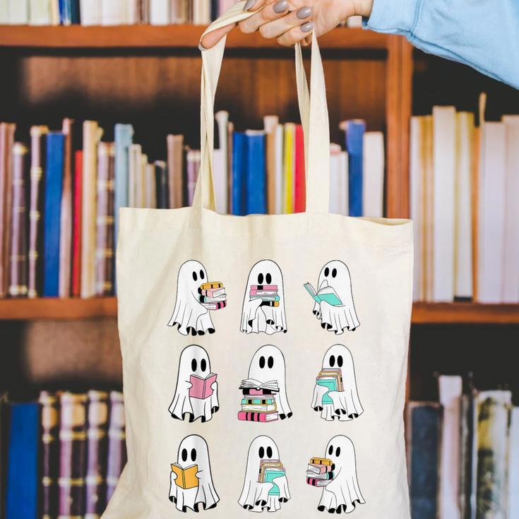 Ghost Reading Books Spooky Librarian Teacher Women Canvas Tote Bag, funny gift Ghost Reading Books Spooky Librarian Teacher Women Canvas Tote Bag, funny gift