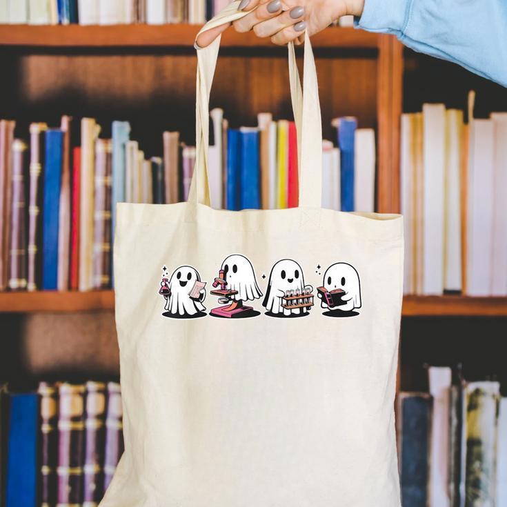 Ghost Science Teacher Chemistry Laboratory Halloween Canvas Tote Bag, Science Teacher Tote Bags, funny gift