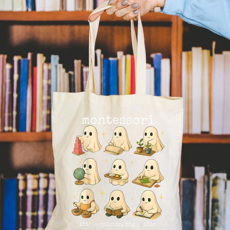 Ghosts Halloween Montessori Teacher Educator Costume Canvas Tote Bag, funny gift