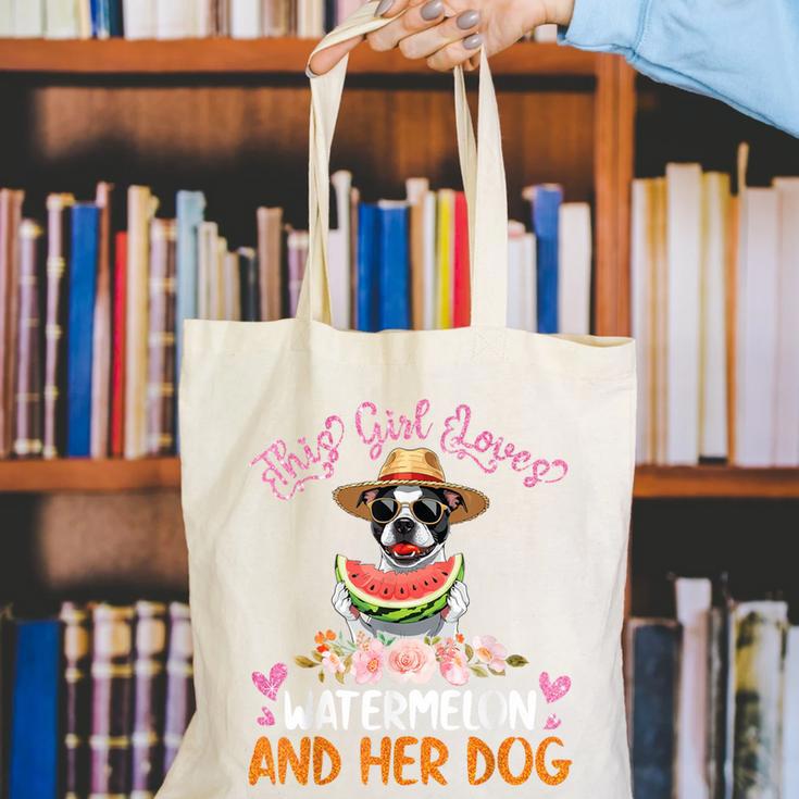 This Girl Loves Watermelon And Her Boston Terrier Dog Mother Canvas Tote Bag, funny gift