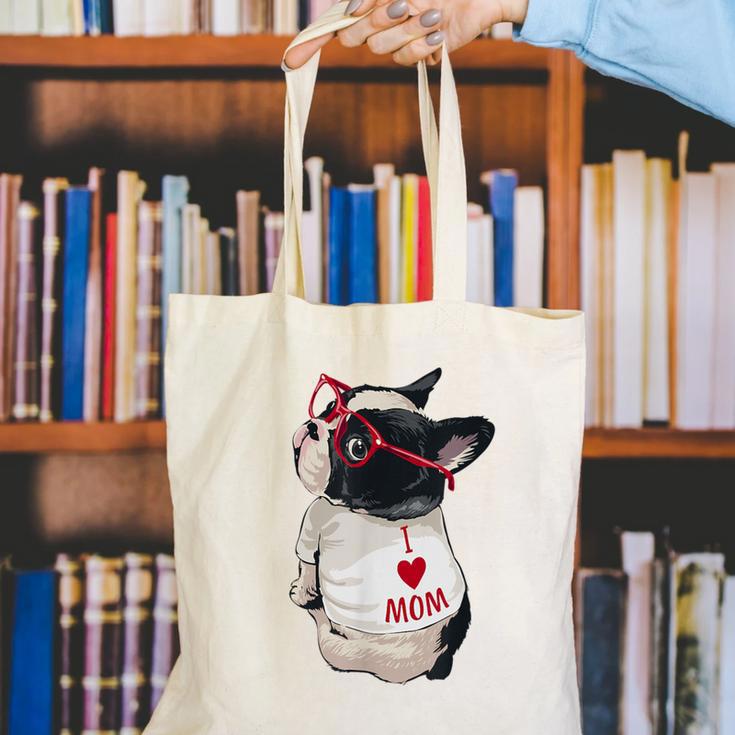 Girls I Heart Mom Love Mama Boston Terrier Dog Lover Canvas Tote Bag, Boston Terrier Mom Tote Bags, funny gift