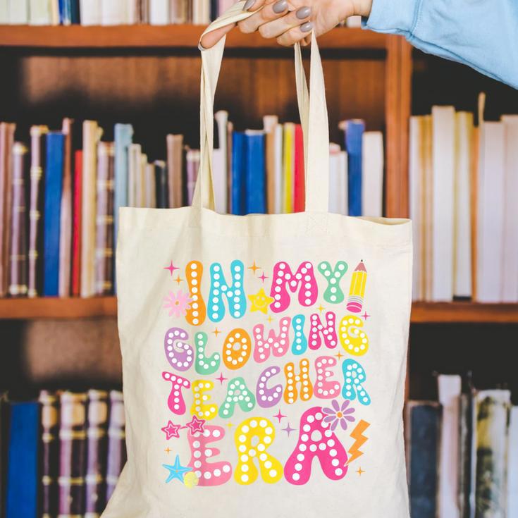In My Glowing Teacher Era Teaching Back To School Canvas Tote Bag, funny gift In My Glowing Teacher Era Teaching Back To School Canvas Tote Bag, funny gift